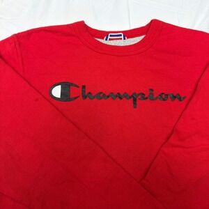Champion Red Crewneck Pullover Sweatshirt Unisex Athleisure Casual Size Small